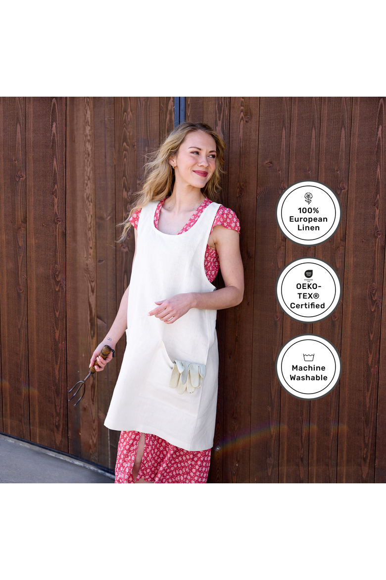 Linen Cross-Back Pinafore Apron with Pockets, 35 x 45 Inches, Main, color, White