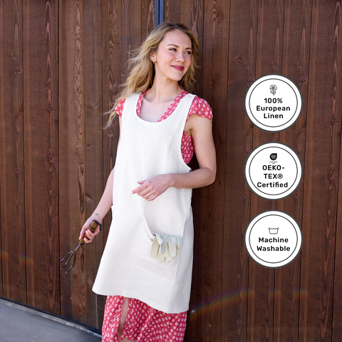 Linen Cross-Back Pinafore Apron with Pockets, 35 x 45 Inches