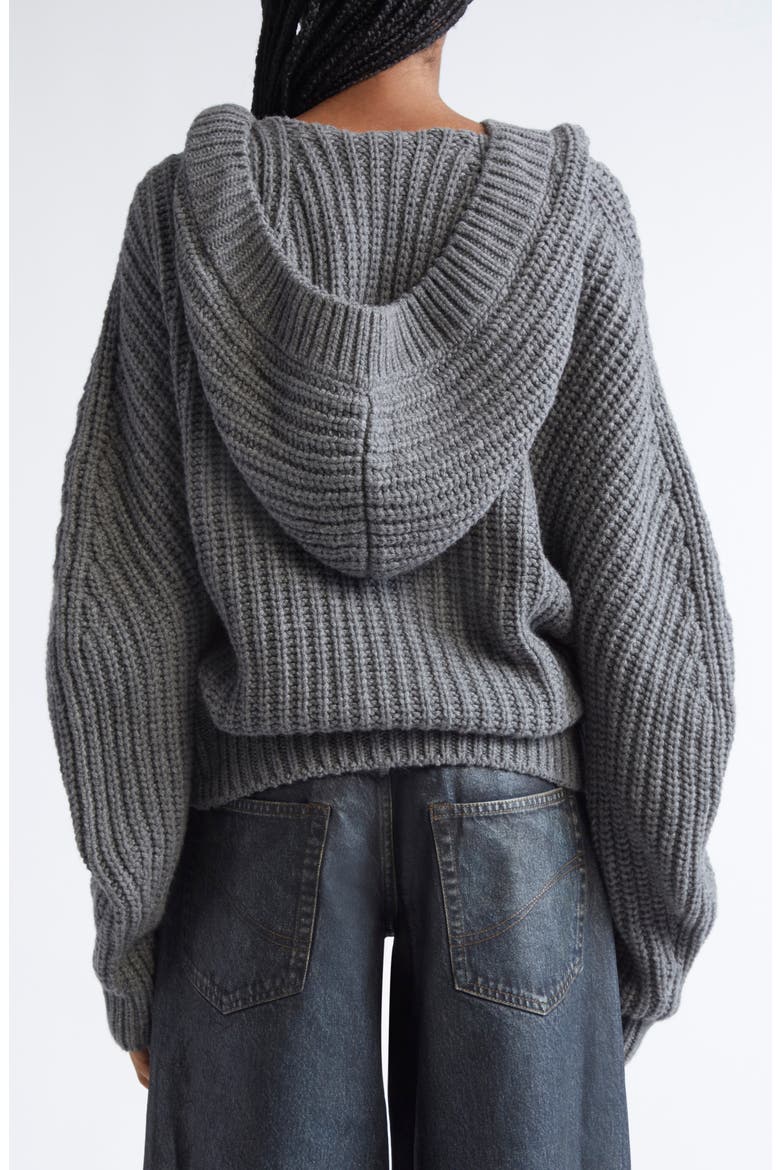 Hooded Oversize Recycled Cashmere & Virgin Wool Rib Cardigan, Alternate, color, DARK GREY MELANGE