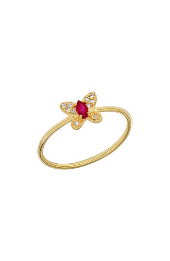 Bony Levy El Mar Trend Butterfly Ruby & Diamond Ring In 18k Yellow Gold Ruby