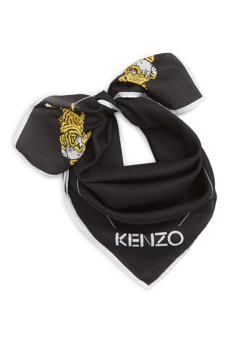 Walking Tiger Bandana Cotton & Silk Scarf, Alternate, color, BLACK