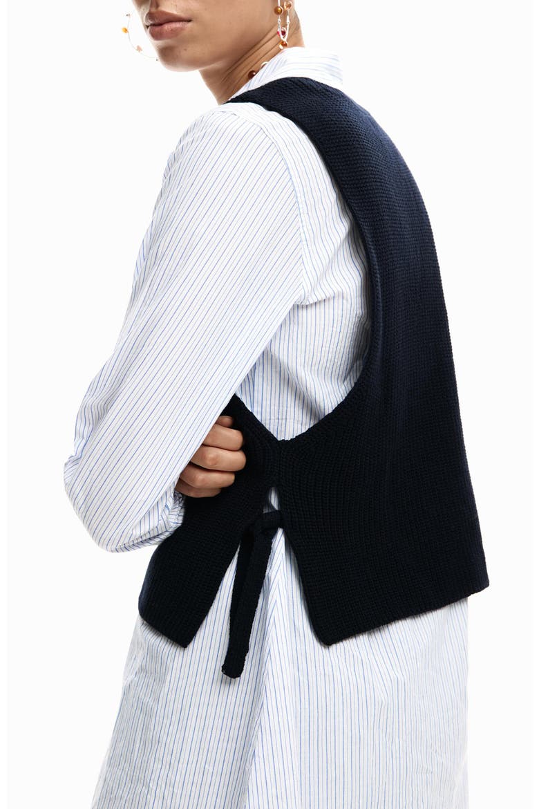 Stripe Woven Shirt & Sweater Vest, Alternate, color, BLACK