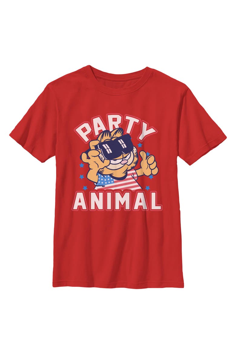 Boy's Garfield Cat Party Animal  Graphic T-Shirt, Main, color, Red