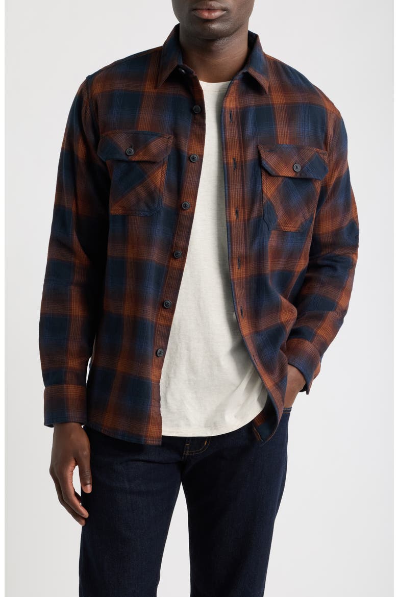 Burnside Plaid Cotton Flannel Shirt, Main, color, NAVY/ BROWN PLAID