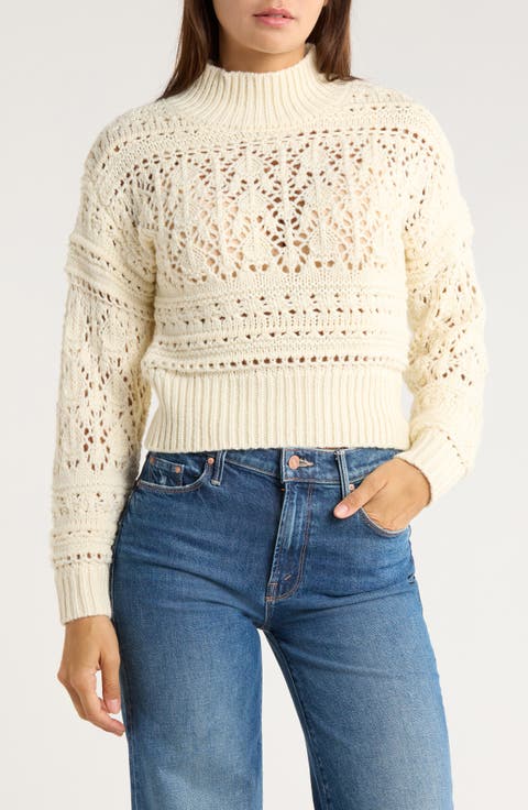 Open Knit Mock Neck Sweater