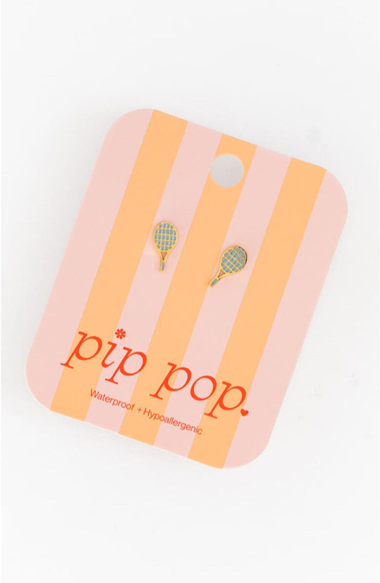 Pip Pop Tennis Racquet Stud Earring, Alternate, color, Gold