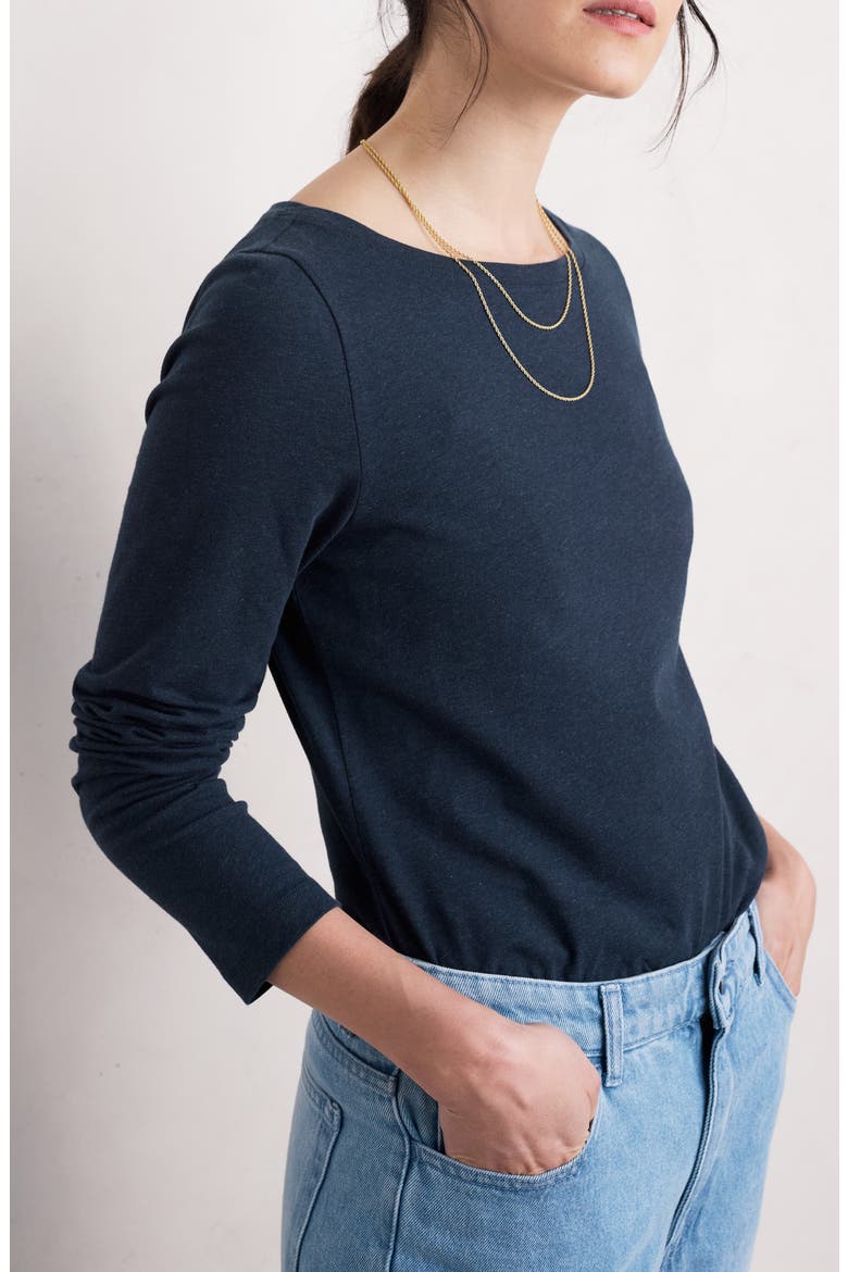 Easel Long Sleeve Stretch Organic Cotton Top, Main, color, MELANGE MARITIME