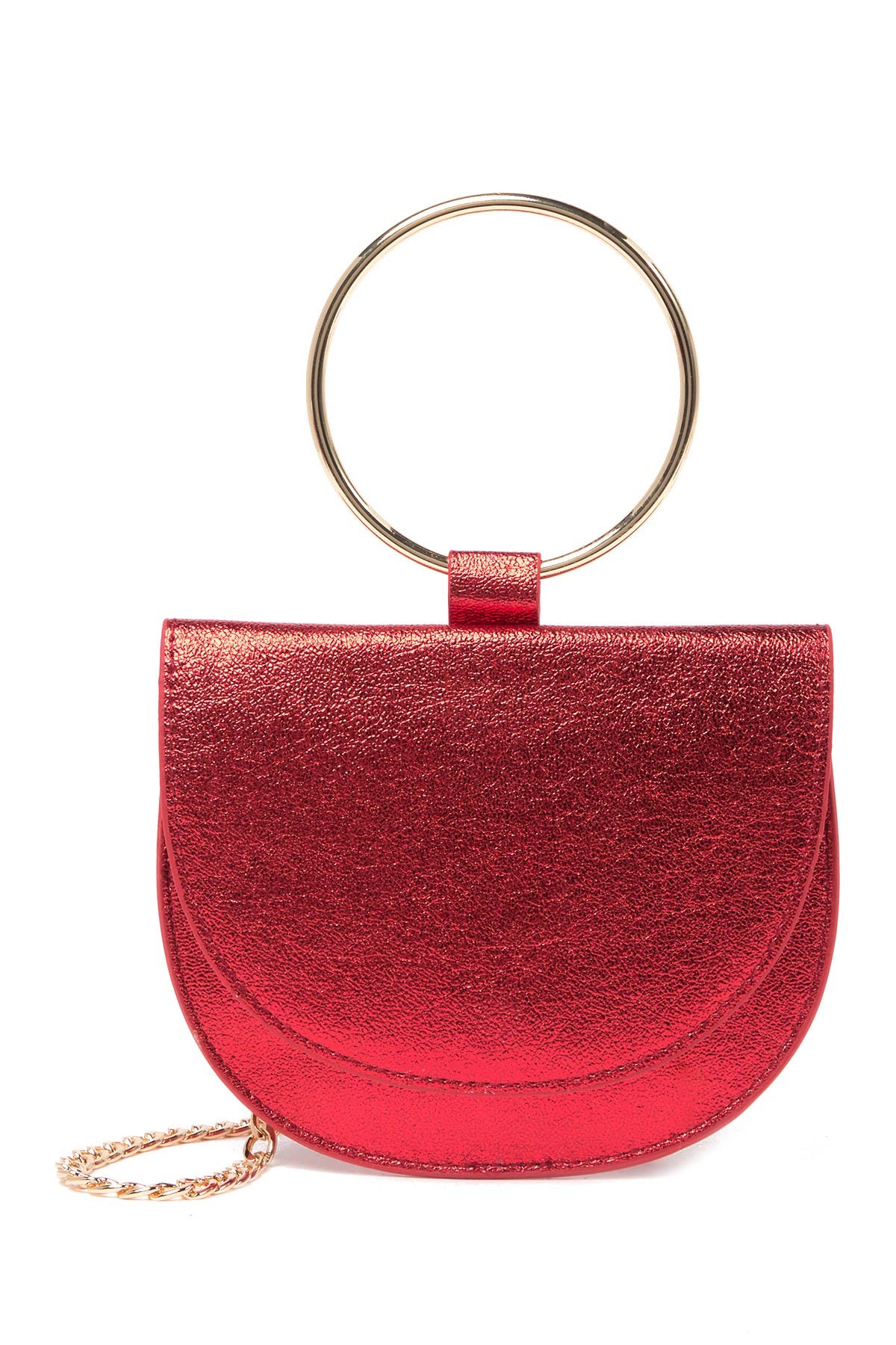Trouve Reese Faux Leather Ring Crossbody Bag, Main, color, METALLIC RED