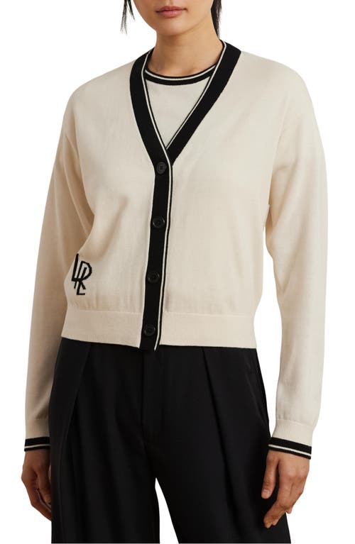 Ralph Lauren Two-tone Cotton-blend Cardigan In Mascarpone Cream/black