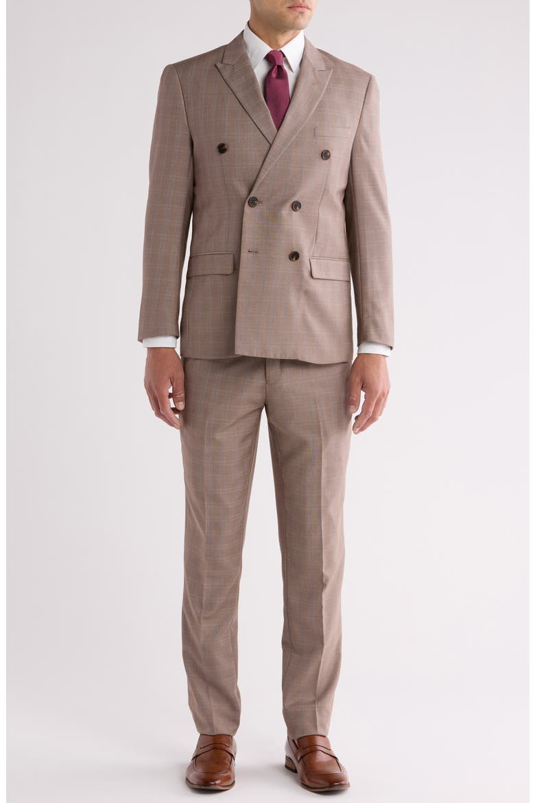 Slim Fit Plaid Double Breasted Suit, Main, color, LIGHT BROWN
