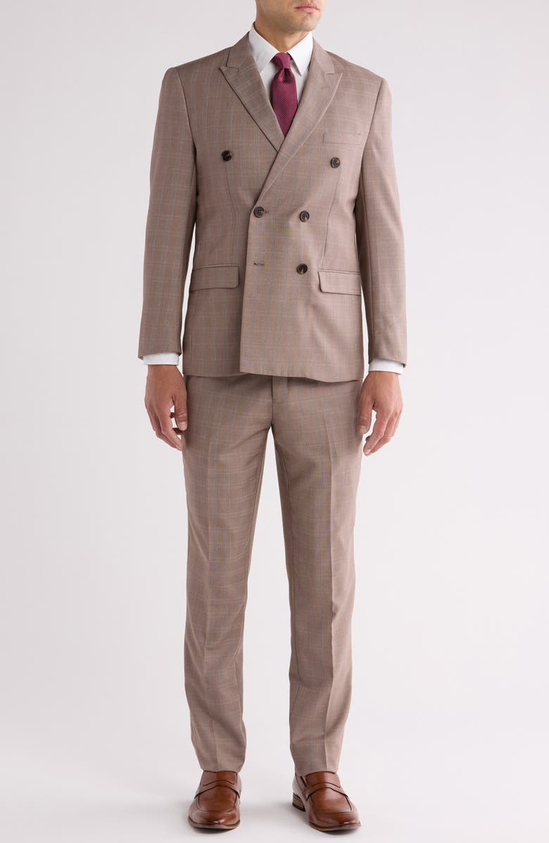 Gino Vitale Slim Fit Plaid Double Breasted Suit, Main, color, Light Brown