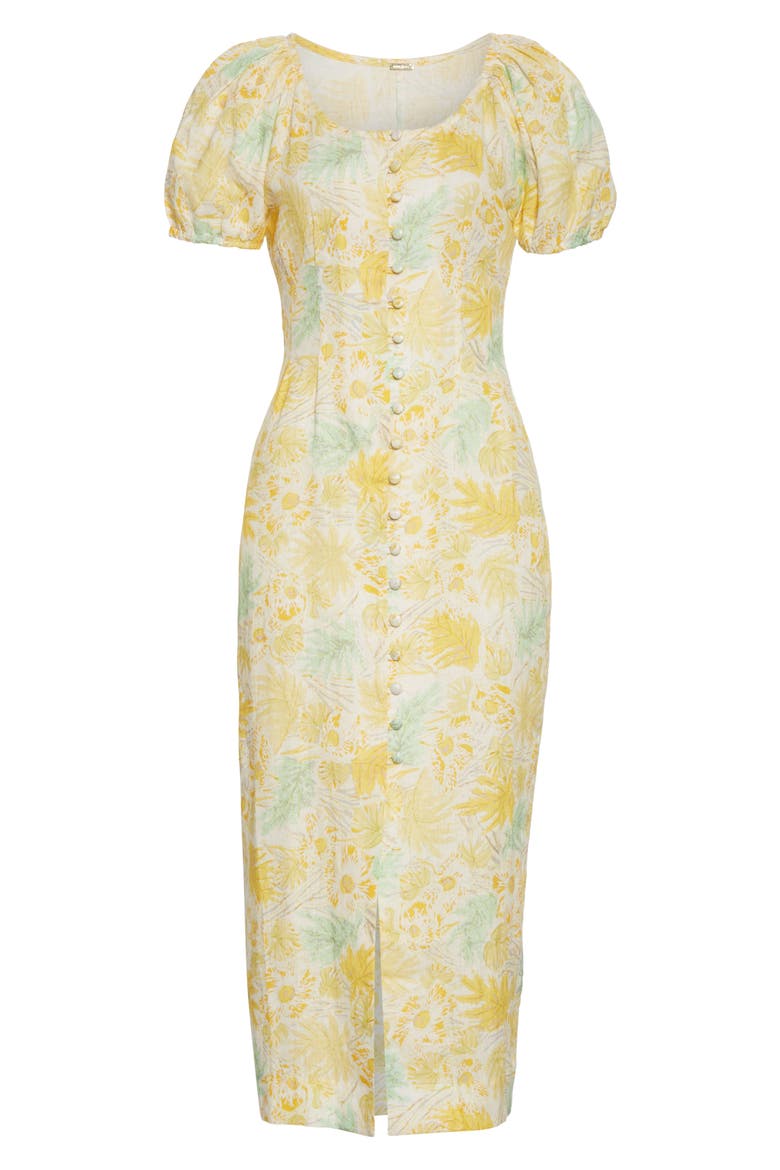 Print Linen Midi Pencil Dress, Alternate, color, LEMONADE MULTI