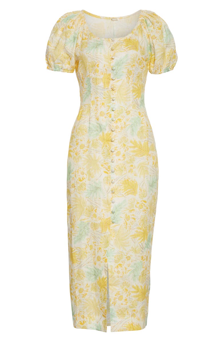 Cult Gaia Print Linen Midi Pencil Dress, Alternate, color,