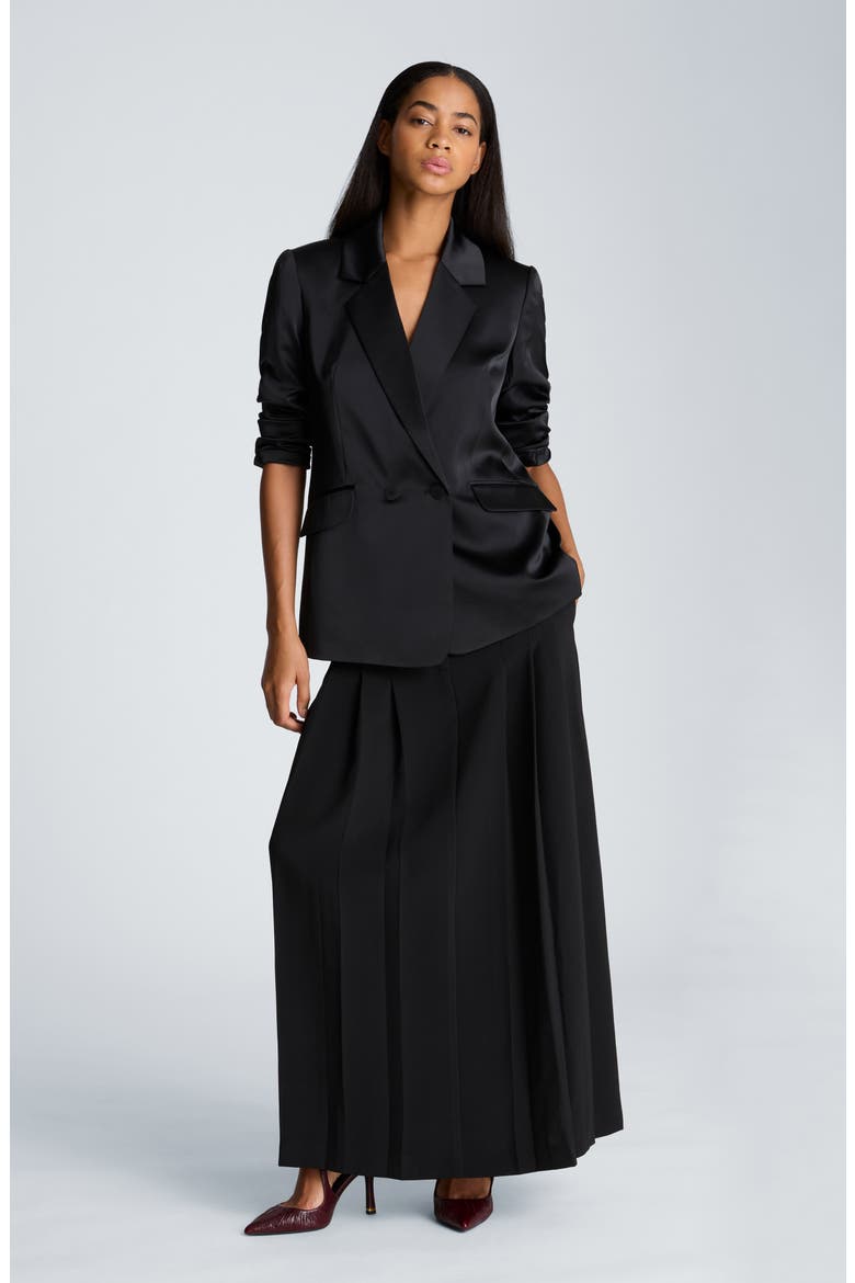 Pleated Satin Maxi Skirt, Alternate, color, BLACK