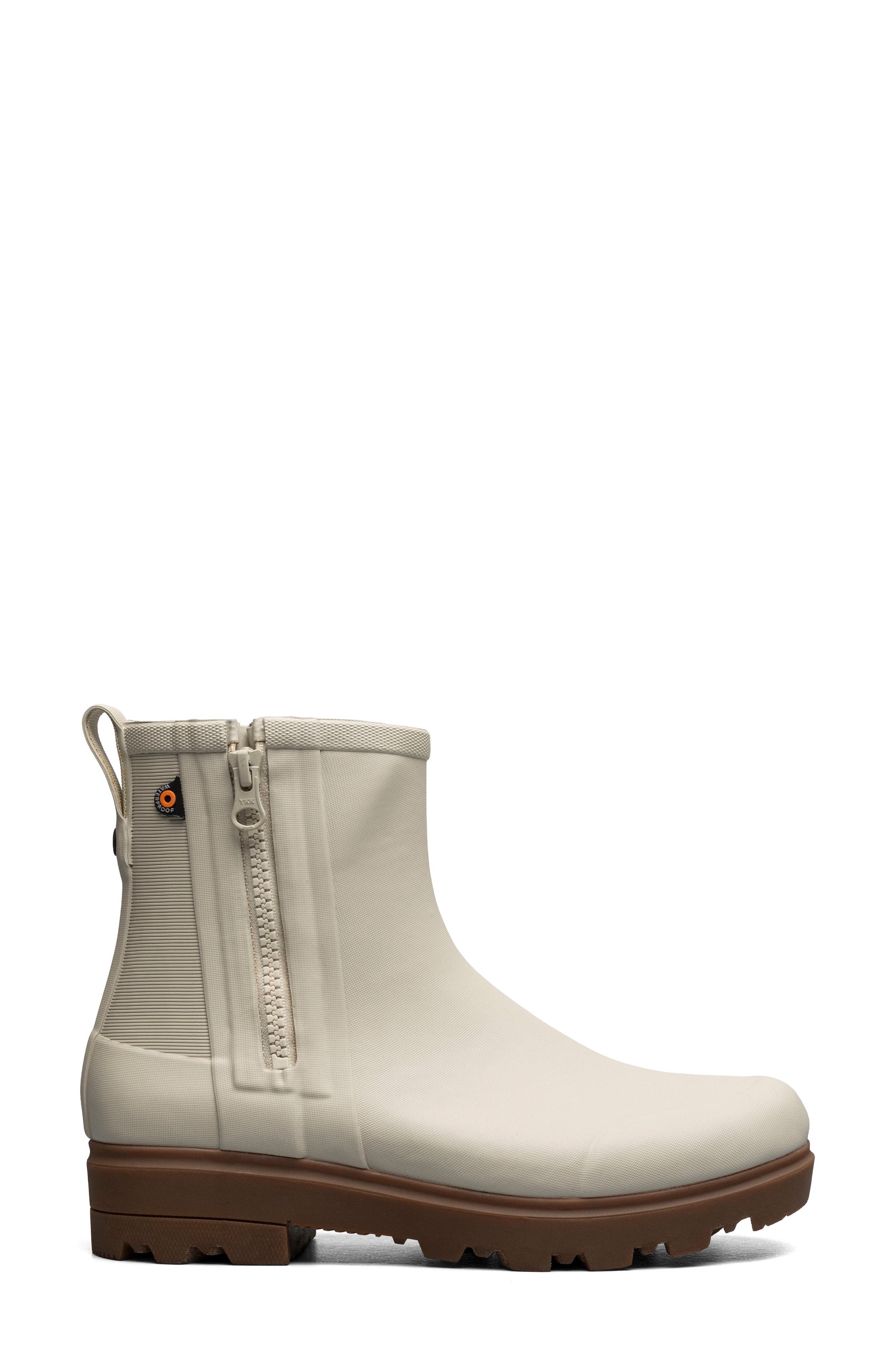 Bogs Holly Zip Waterproof Rain Boot, Alternate, color, Oatmeal