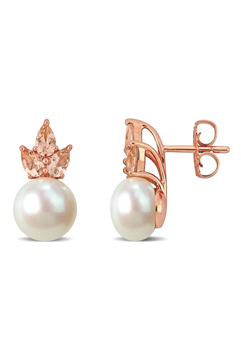 Pearl & Morganite Stud Earrings 14k, Main, color, Morganite