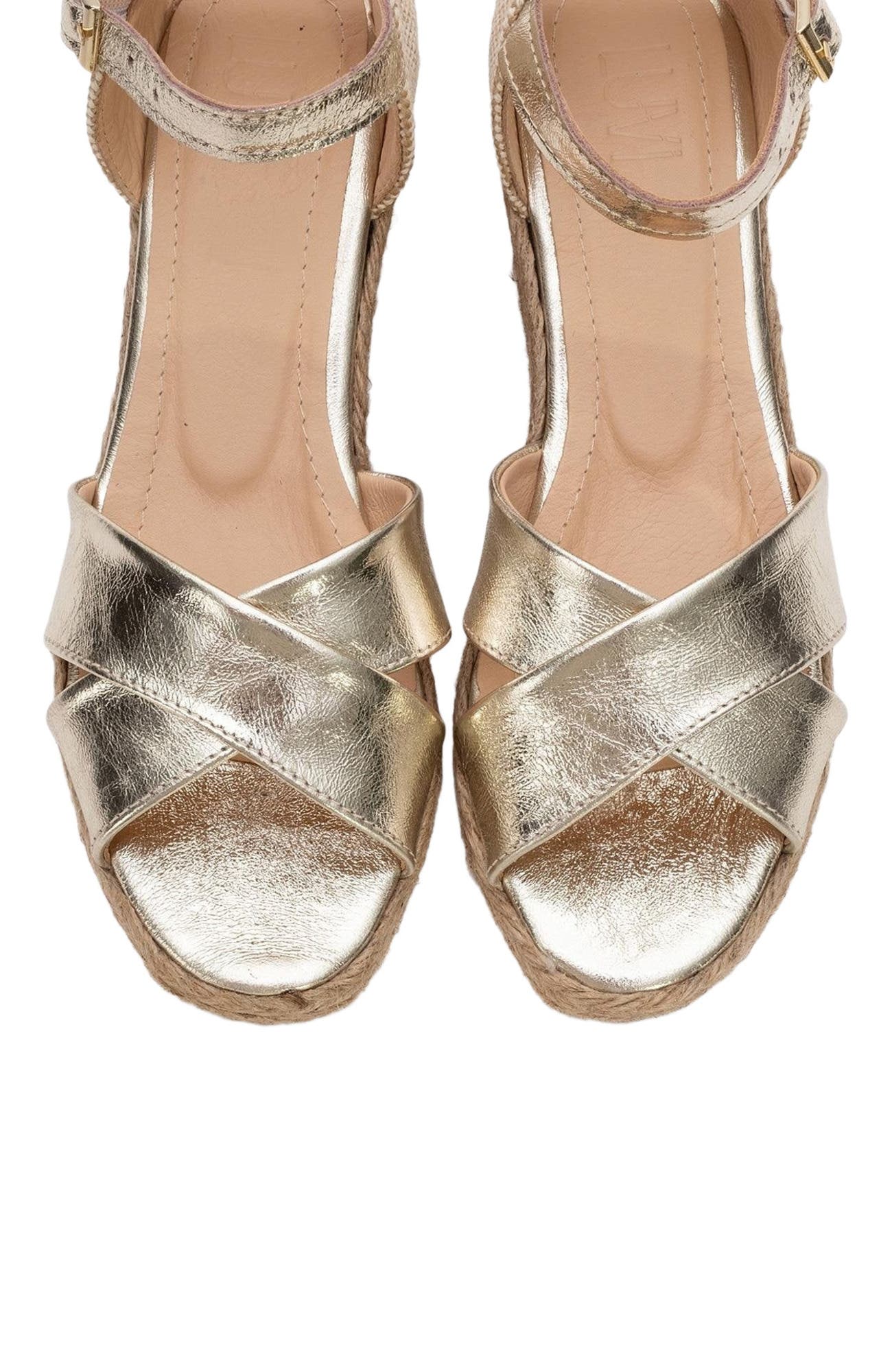 Forever 
Always Shoes Miria Leather Platform Espadrille, Alternate, color, Gold Leather