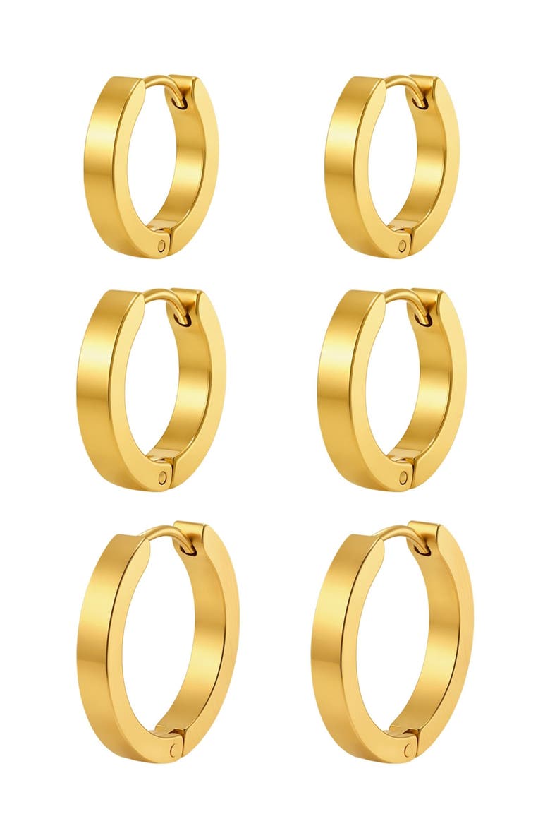 Set of 3 Hoop Earrings, Alternate, color, GOLD