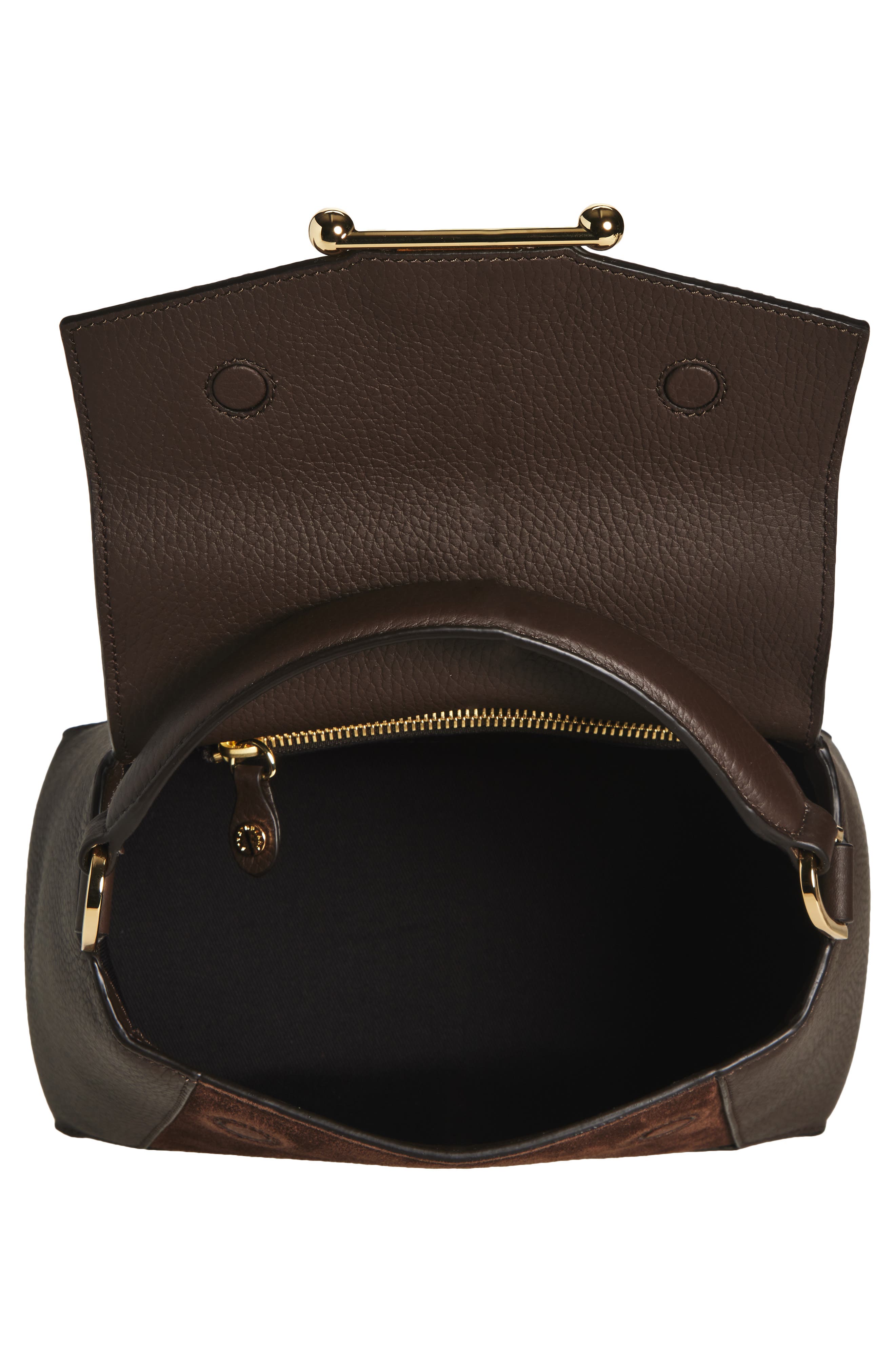 Strathberry Nano Mosaic Leather & Suede Top Handle Bag, Alternate, color, Dark Chocolate