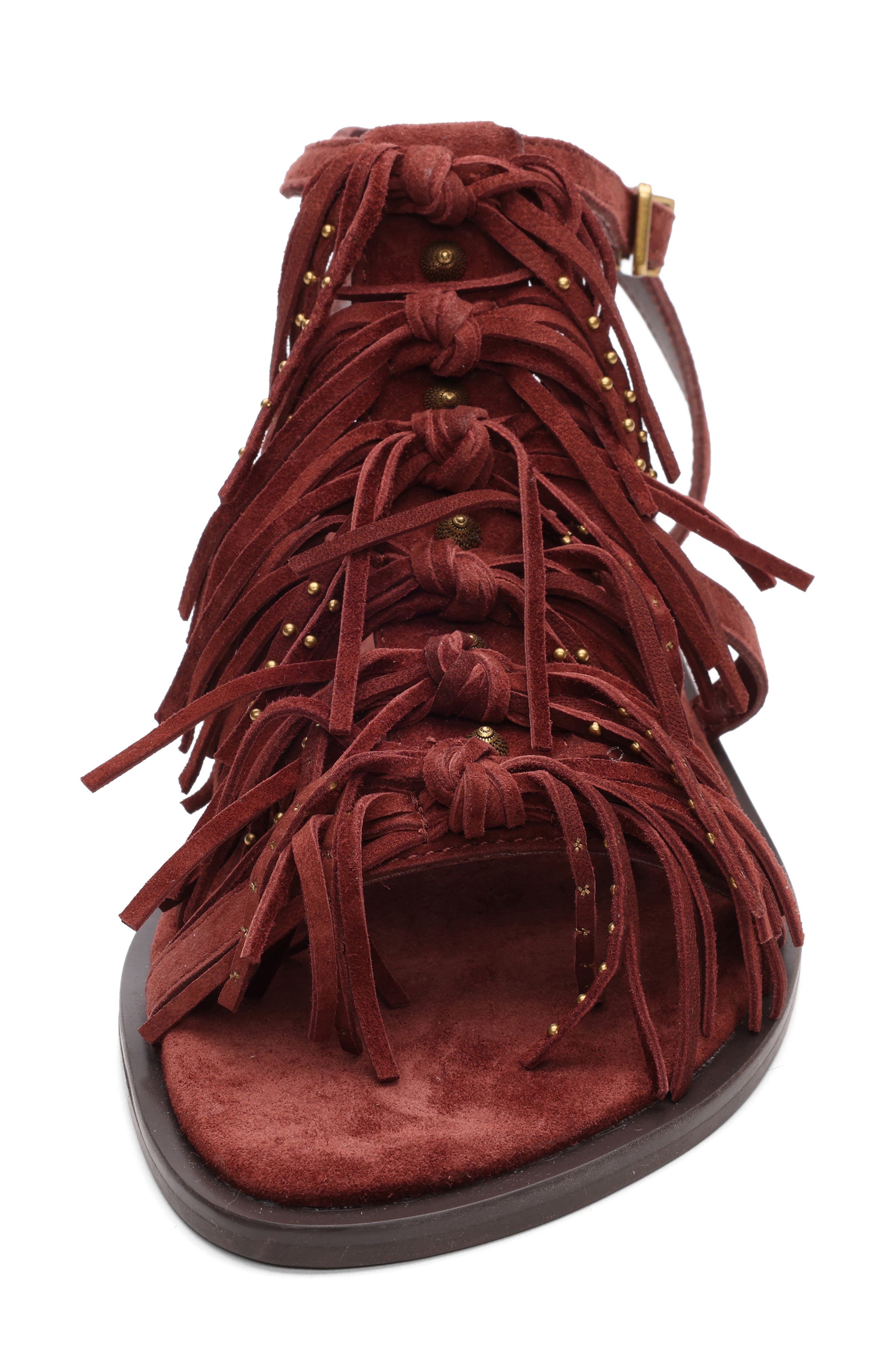 Panic Fringe Sandal, Alternate, color, MARSALA