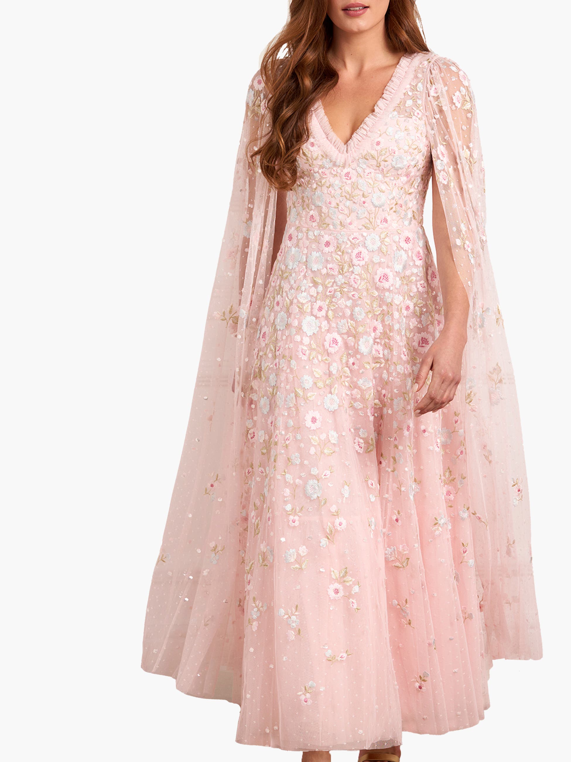 Ethereal Blooms Cape Sleeve Ankle Gown - image 5