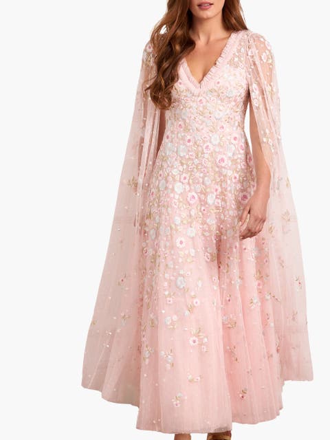 Ethereal Blooms Cape Sleeve Ankle Gown
