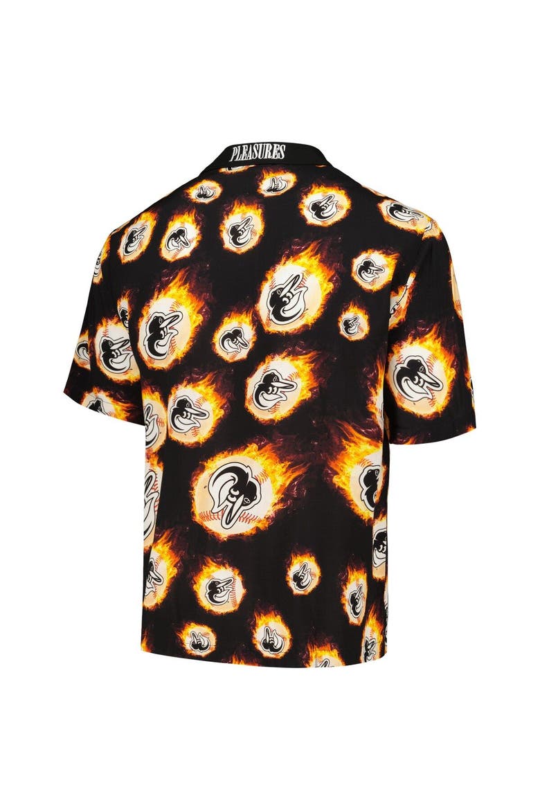 Men's PLEASURES  Black Baltimore Orioles Flame Fireball Button-Up Shirt, Alternate, color, Black