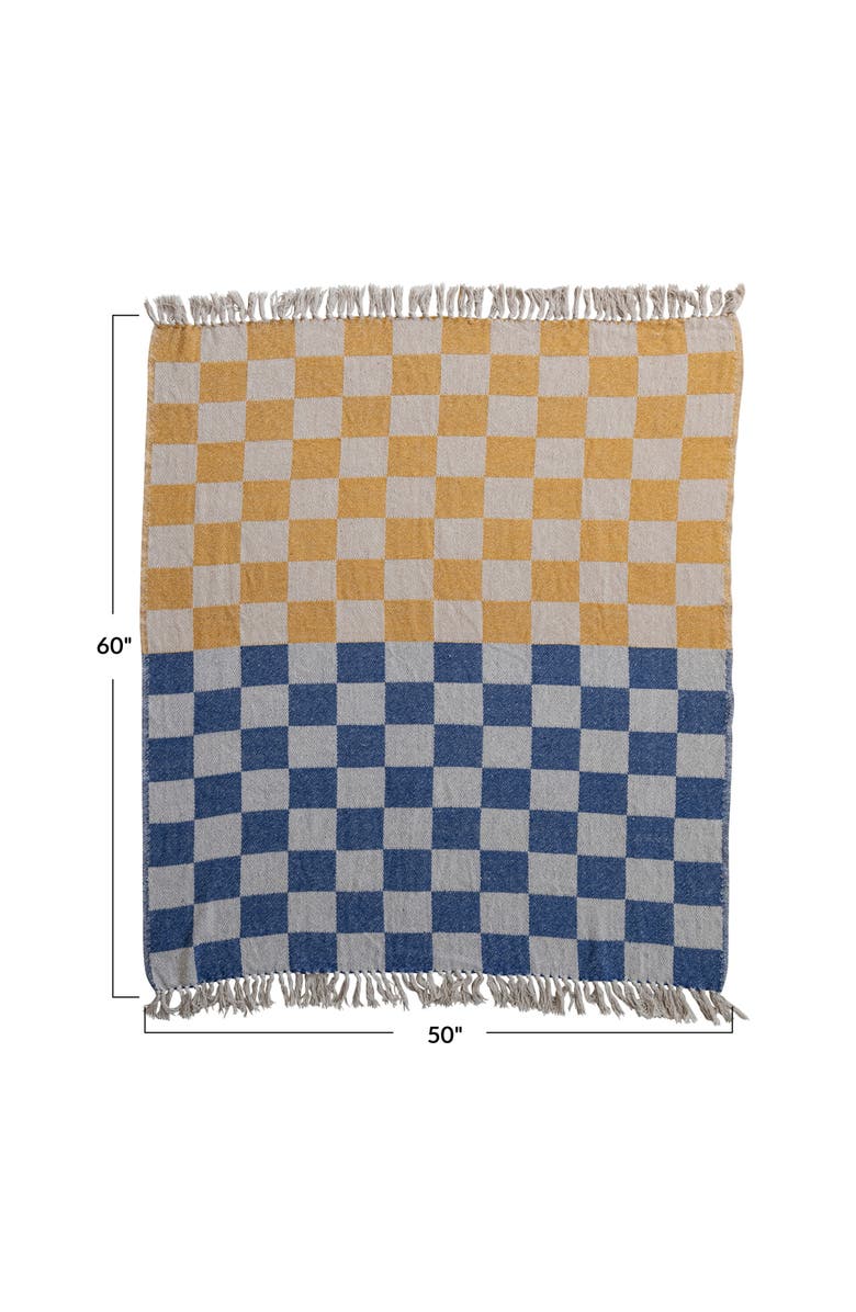 Storied Home Woven Cotton Blend Throw with Checkered Pattern and Fringe, Yellow, Blue and Natural, Alternate, color,