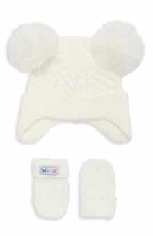 Double Pom Hat & Mittens Set