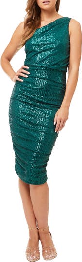 slim fit dress slacks Sequin & Satin Dipped Hem Midi Dress - Blush main image 1