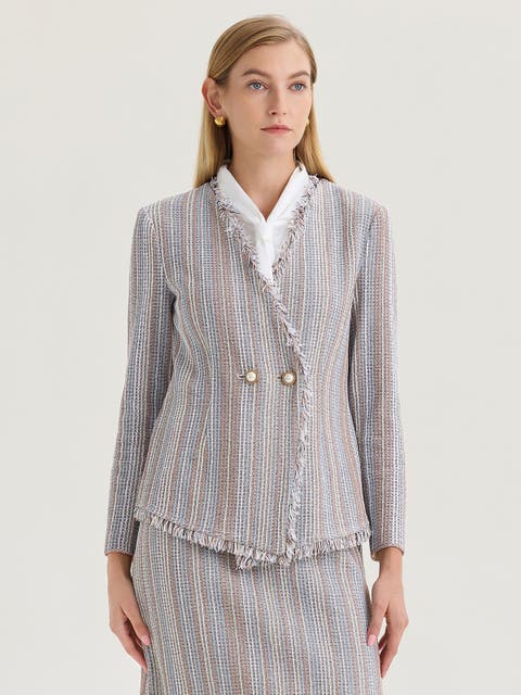 Asymmetrical Fringe Trim Knit Jacket