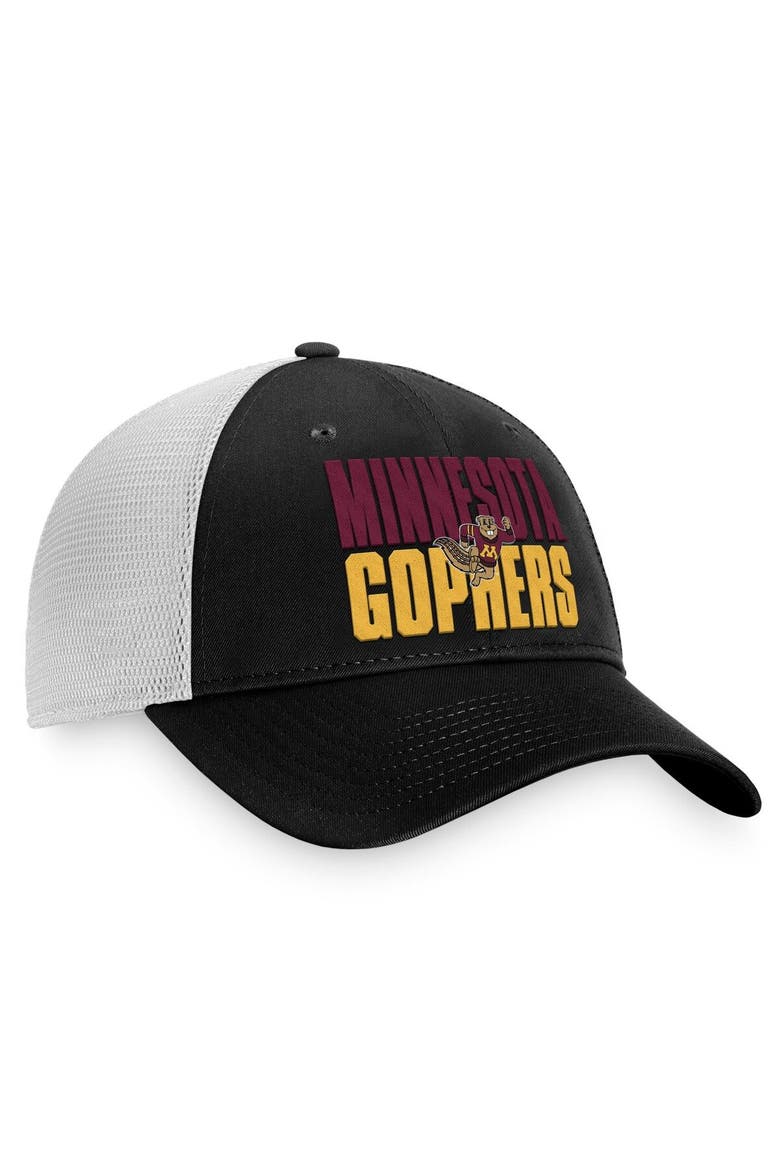 Men's Top of the World Black/White Minnesota Golden Gophers Stockpile Trucker Snapback Hat, Alternate, color, Black