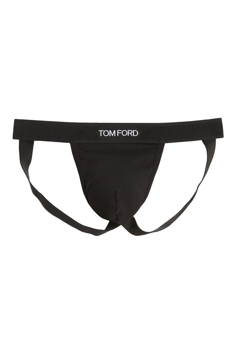 Logo Jacquard Stretch Cotton Jockstrap, Main, color, BLACK