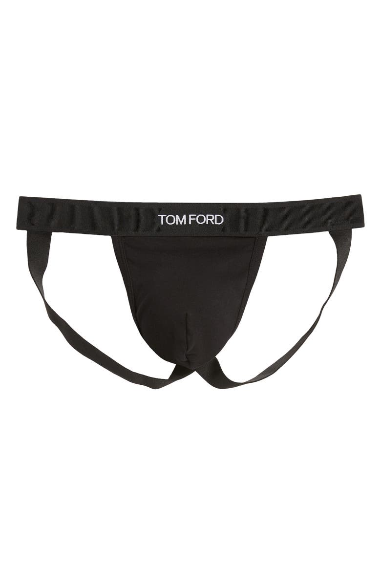 TOM FORD Logo Jacquard Stretch Cotton Jockstrap, Main, color, Black