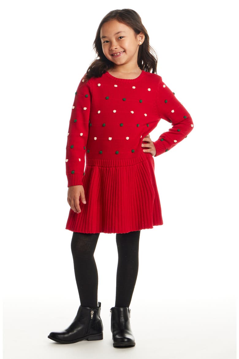 Kids' Pompom Sweater Dress, Alternate, color, RED BUBBLE