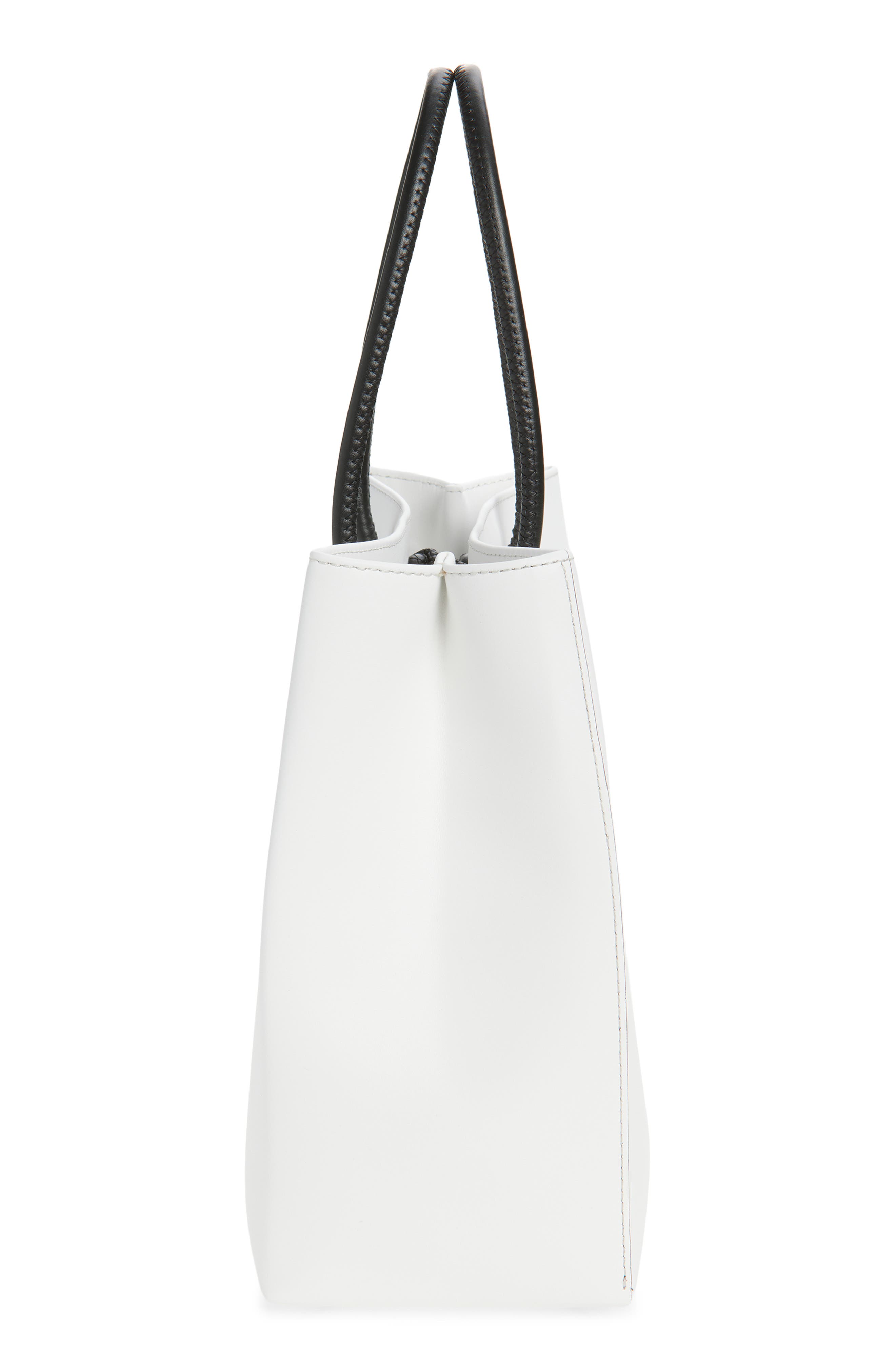 Moschino Logo Leather Shopper Tote, Alternate, color, 100 White