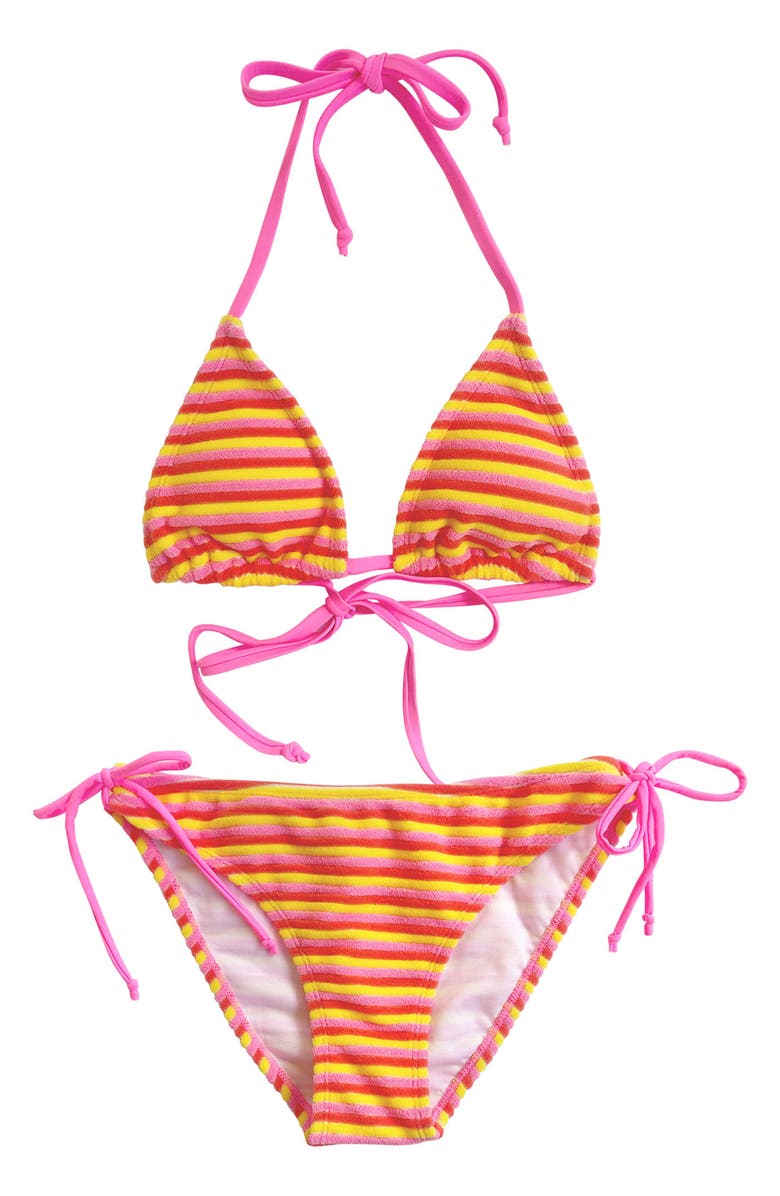 Snapper Rock Kids' Glow Burst Stripe Triangle Two-Piece Swimsuit, Main, color, Red