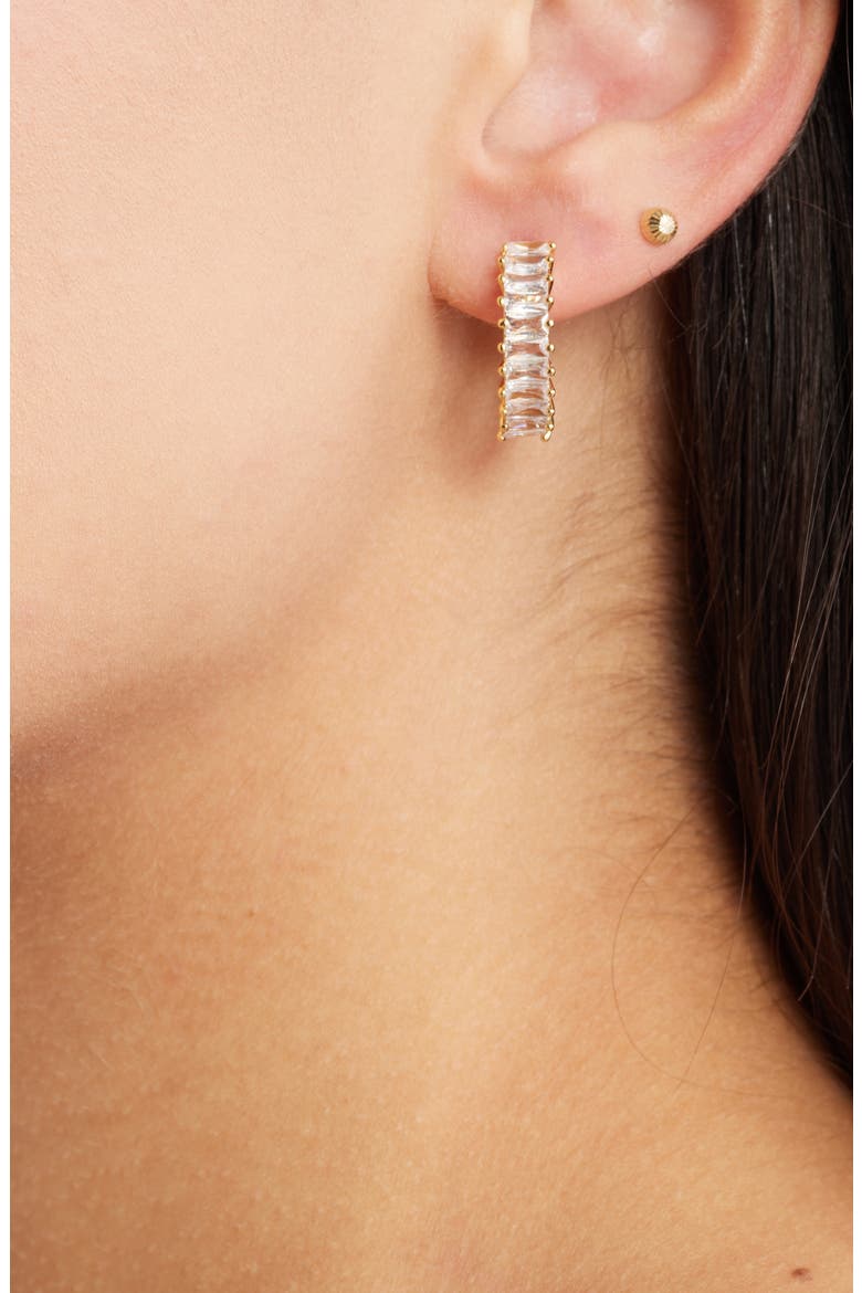 Antoinette Cubic Zirconia Huggie Hoop Earrings, Alternate, color, GOLD