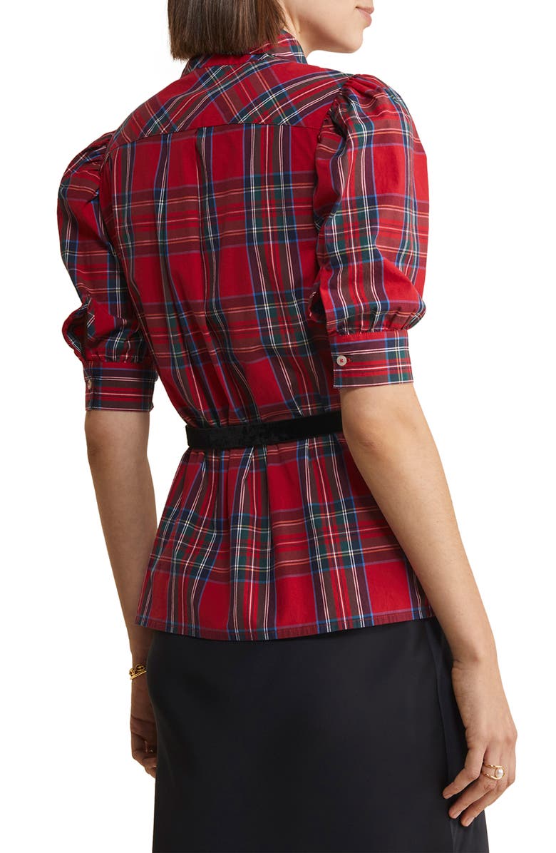 vineyard vines Plaid Bow Neck Stretch Cotton Poplin Button-Up Shirt, Alternate, color, 