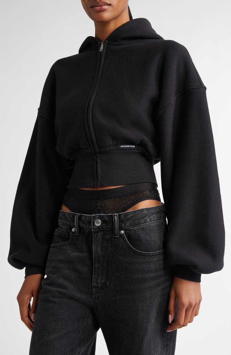 Alexander Wang Crop Front Zip Cotton Hoodie, Alternate, color,