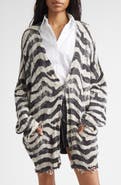 R13 Oversize Distressed Zebra Print Linen Blend Cardigan