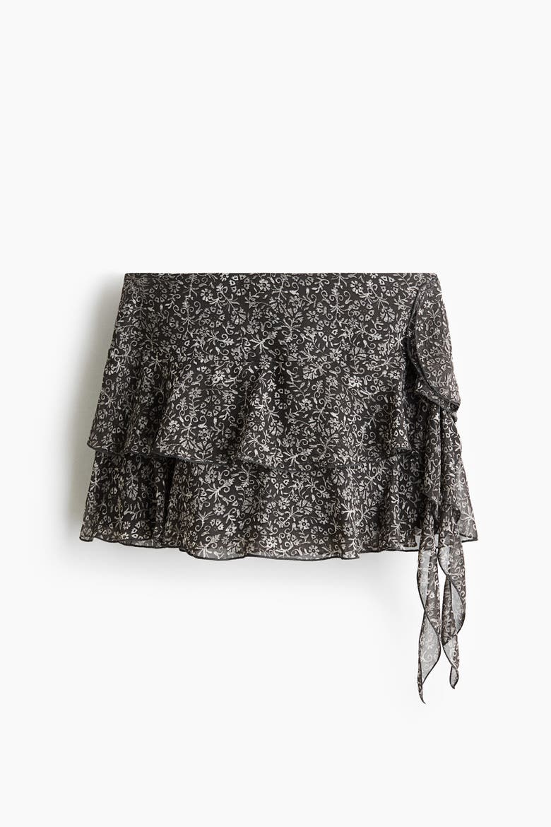 Draped-panel Tiered Skirt, Alternate, color, Dark gray/floral