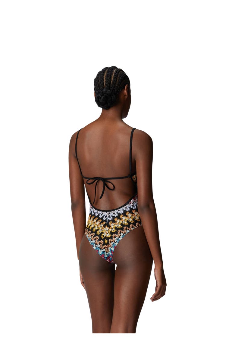 One-piece Swimsuit In Lamé Viscose Lace, Alternate, color, Black Multi