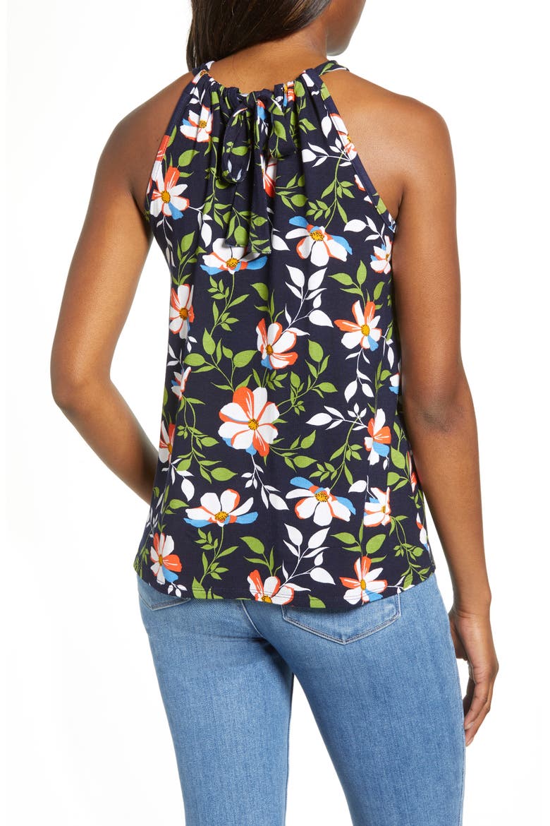 Halter Tank Top, Alternate, color, NAVY ORANGE FLORAL