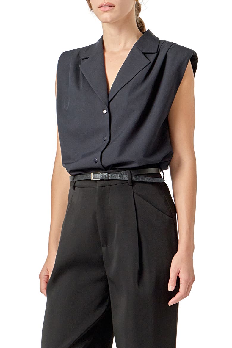 Pleated Sleeveless Shirt, Alternate, color, NAVY