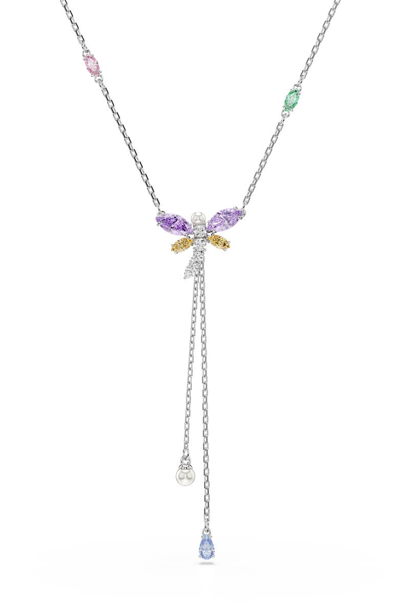 Swarovski x Ariana Grande Multicolor Crystal Y-Necklace, Main, color, Silver/ Multi
