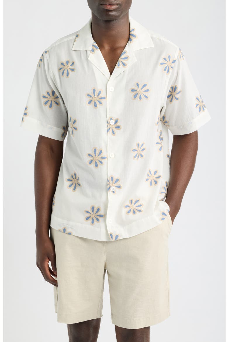 Daisel Floral Embroidered Cotton Camp Shirt, Main, color, WHITE
