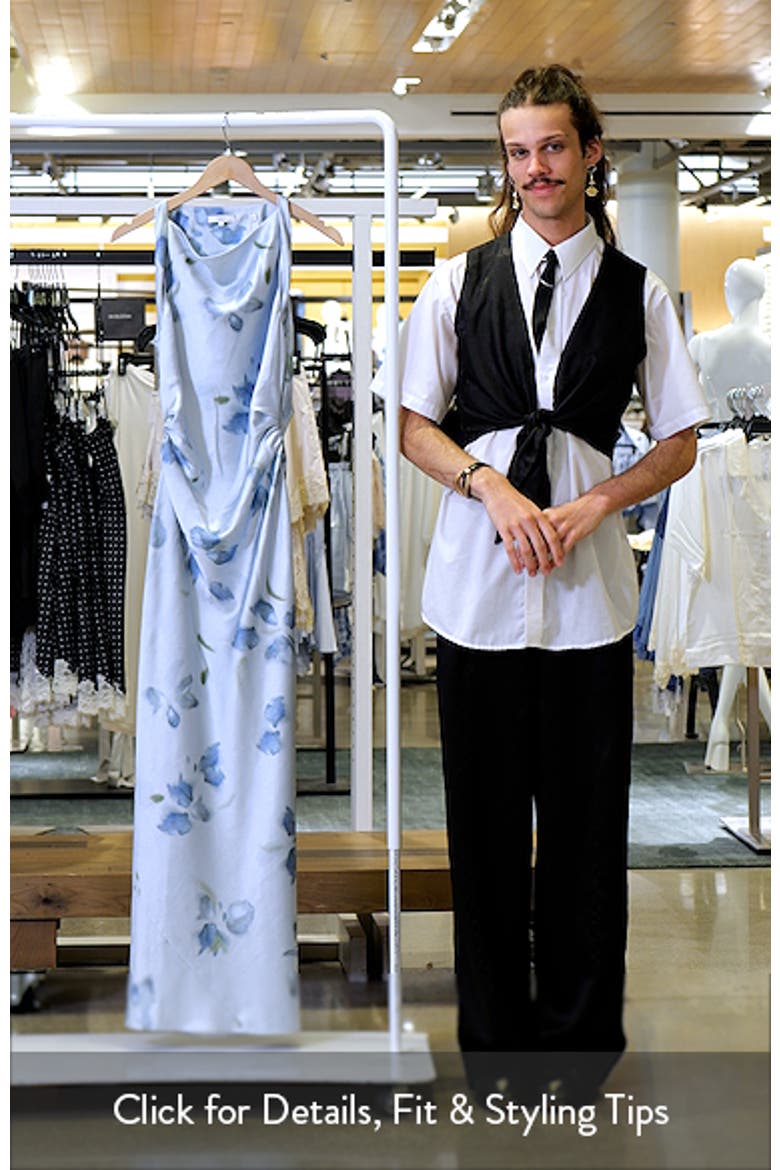 Petal Blur Twist Shoulder Satin Maxi Dress video
