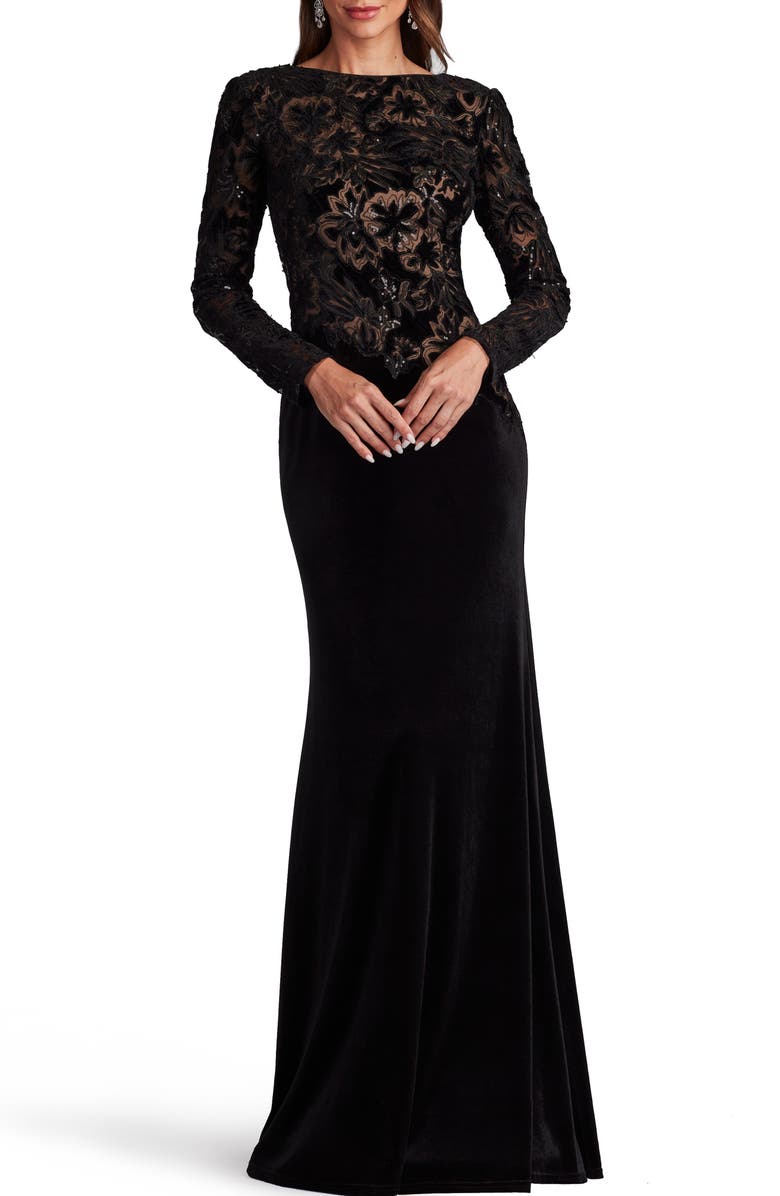 Tadashi Shoji Floral Sequin Long Sleeve Gown, Alternate, color, 
