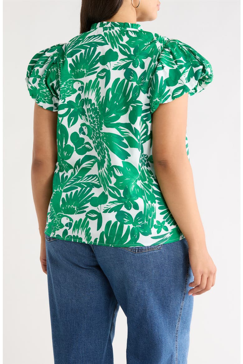 Masey Tropical Keni Split Neck Cotton Top, Alternate, color, WHITE- GREEN